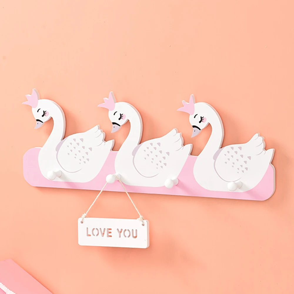 Двери настенный крючок деревянные мультфильм животных Лебедь медведь 4 крючка