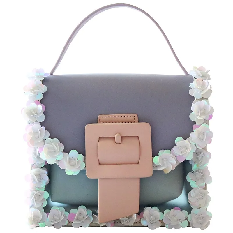 

2021 New Women Handbag Design Patchwork Candy Colors Sweet Tote Bag Fashion Satchels Ladies Sequin Flowers Single Crossbody Bags