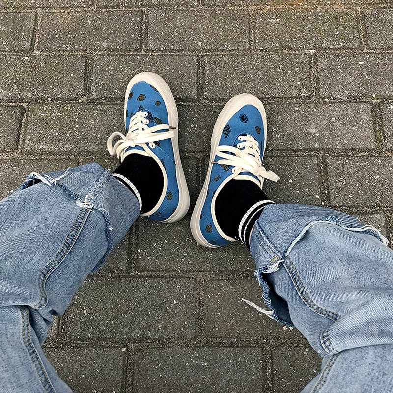 Женские холщовые кроссовки повседневная обувь на плоской подошве с принтом