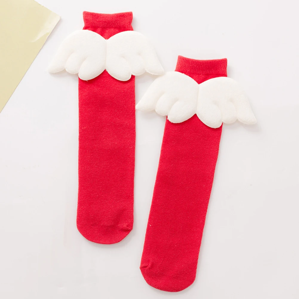 

2019 Lovely Kids Girls Candy Color Wing Elastic Knee High Socks Cotton Stockings Leg Warmers fun socks straight high tube socks