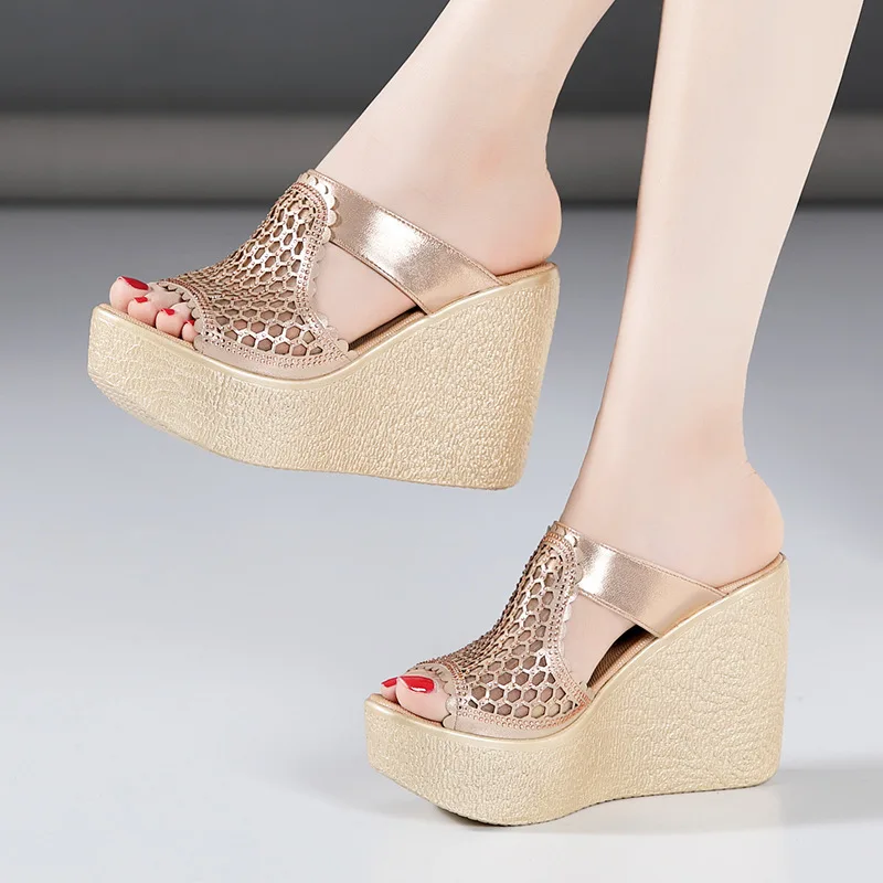 

High Heel Sandals For Women Summer Peep Toe Lace Mesh Wedge Heels Sandal Women Shoes