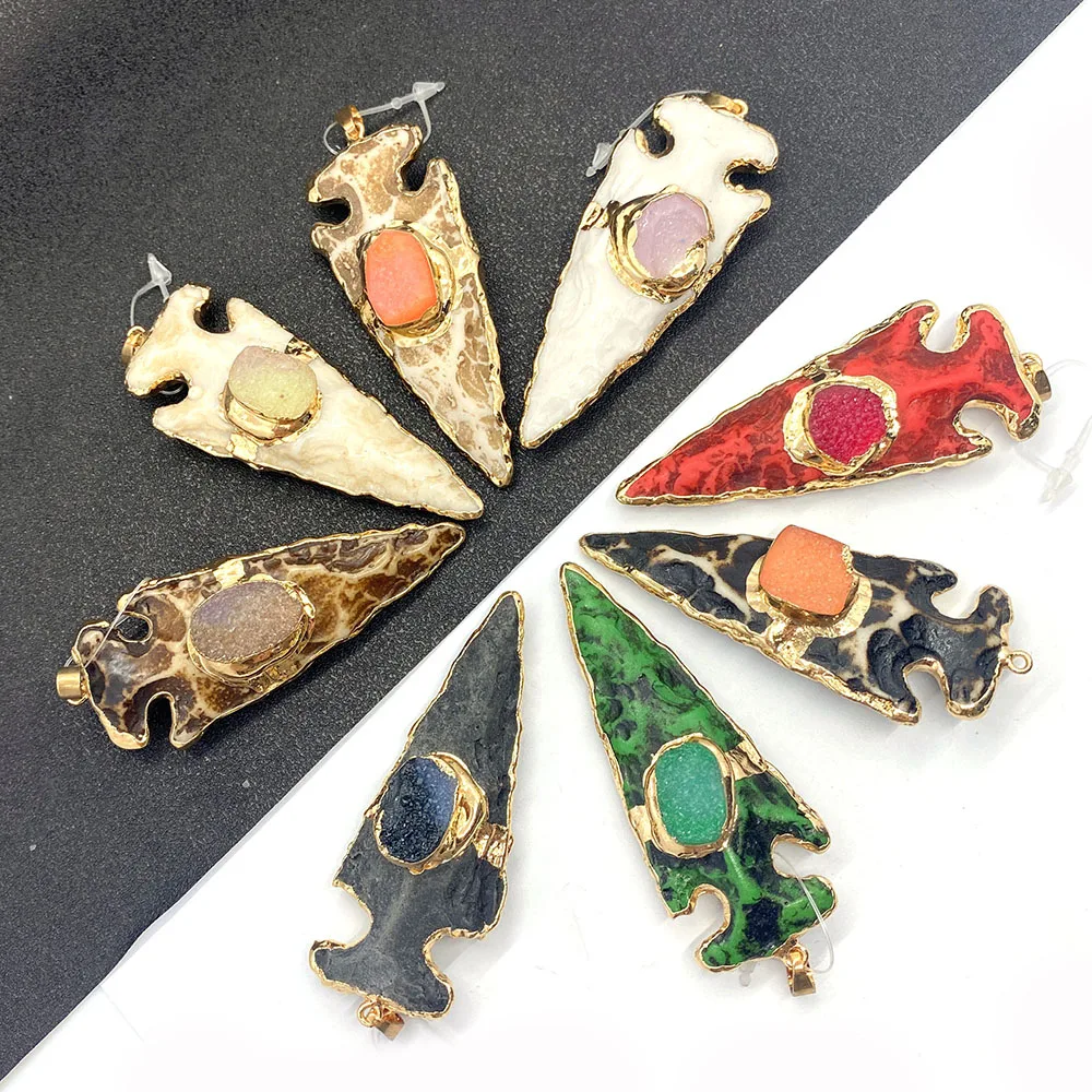 

Natural Stone Resin Pendant Necklace Anchor Shape Electroplating Handmade Jewelry DIY Making Necklace Pendant Jewelry