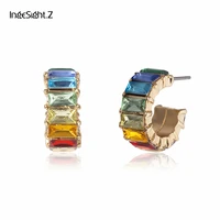 ingesight z fashion colorful square zircon stone stud earrings statement luxury shiny crystal earrings piercing women jewelry