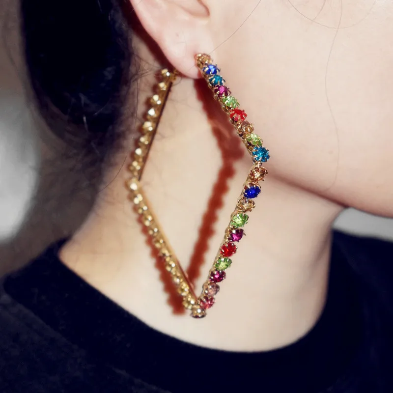 Женские квадратные серьги-кольца модные блестящие серьги с кристаллами