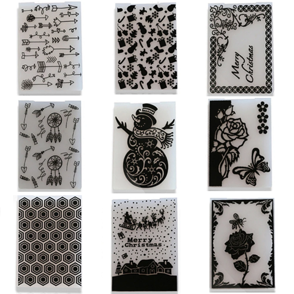 

Christmas Flowers Snowman Plastic Embossing folder Template for DIY Scrapbooking Craft Photo Album Card Holiday Handmade Decor
