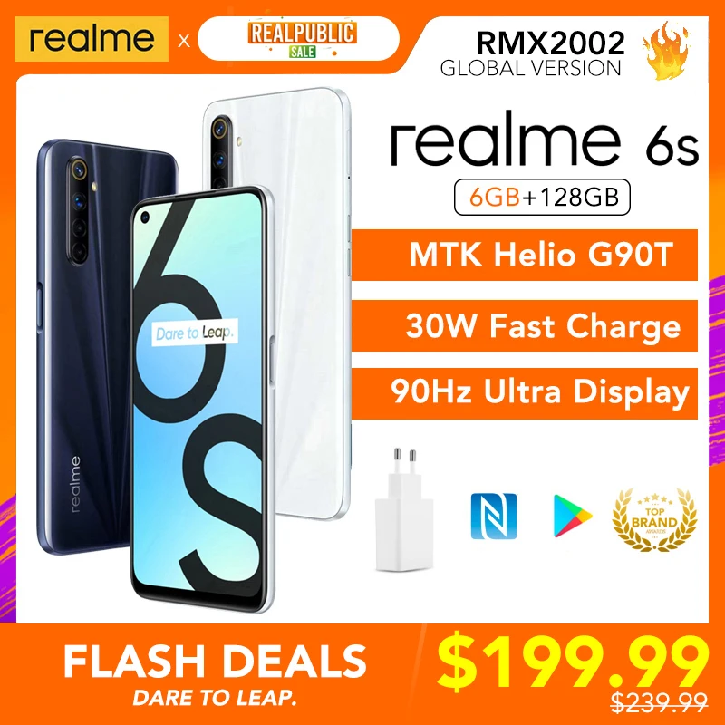 Realme 6s глобальная версия 6 ГБ 128 Helio G90T 30 Вт вспышка Зарядное устройство 48MP Quad Camera 90