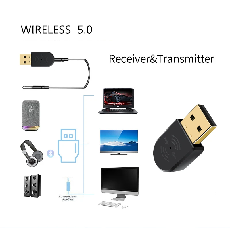 CALETOP 2 в 1 Bluetooth 5 0 приемник передатчик адаптер с микрофоном Handsfree Мини для
