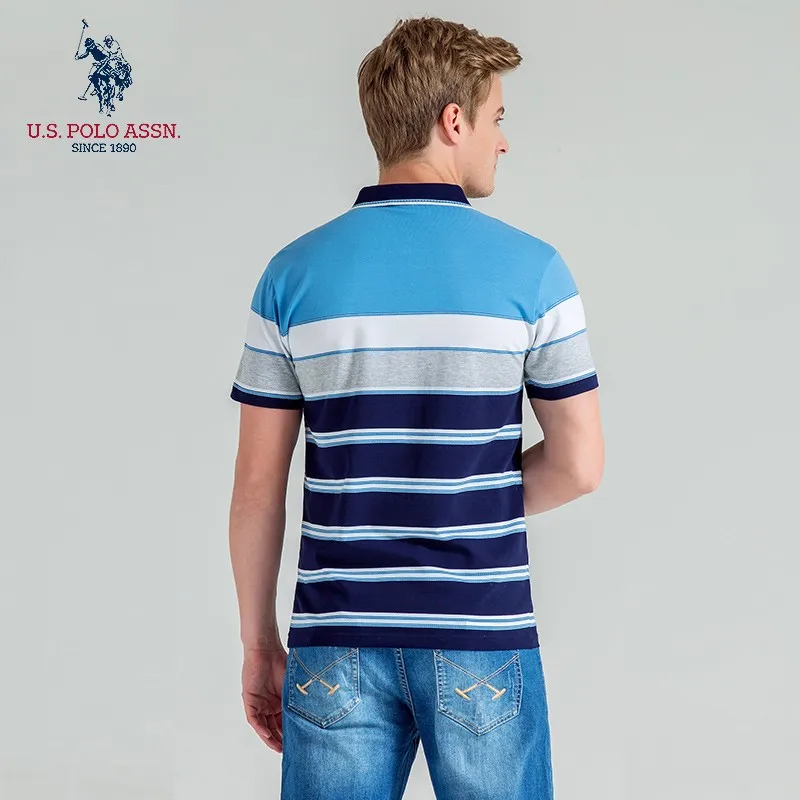 Polo Assn. Новая Летняя мужская рубашка-поло с коротким рукавом и вышивкой в полоску