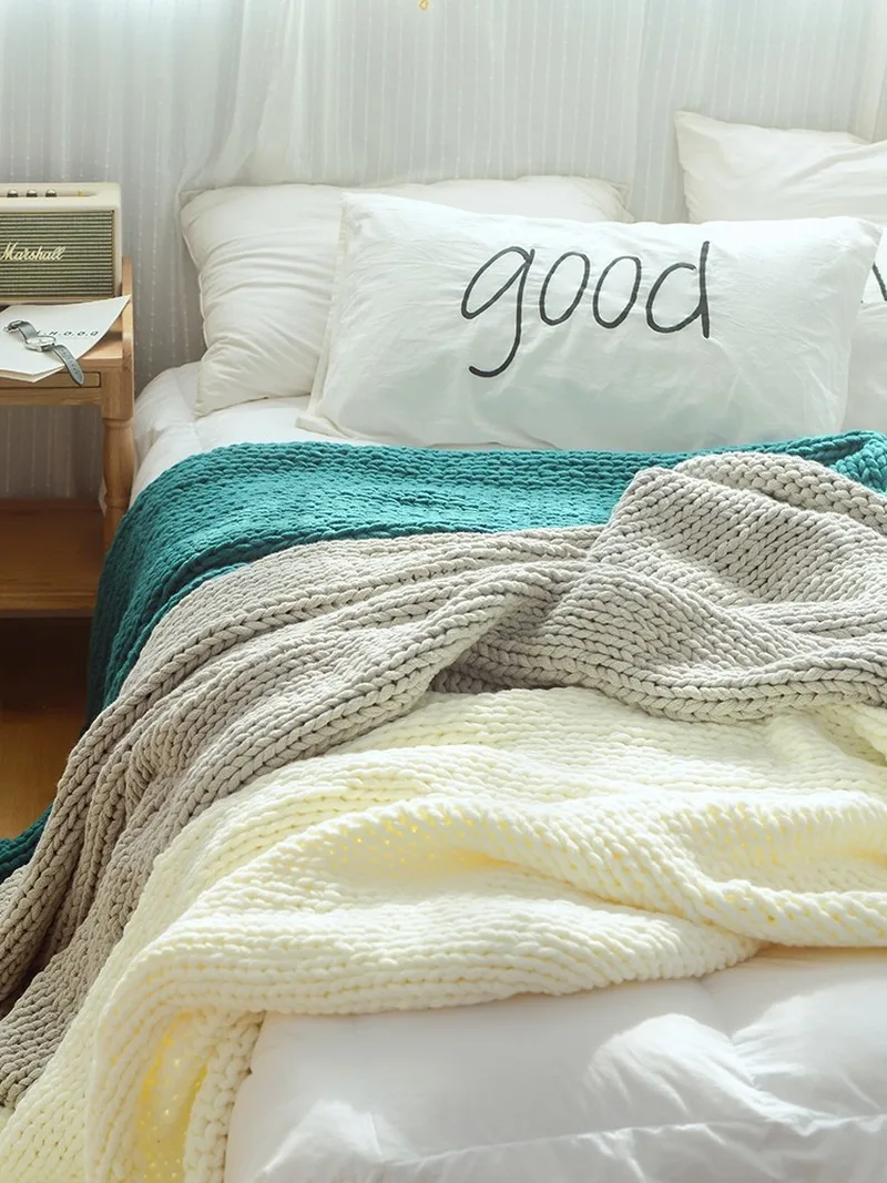 

Nordic Air Conditioning Blanket Knitted Blanket Single Living Room Office Sofa Napping Blanket Thick Wool Hand Knitted