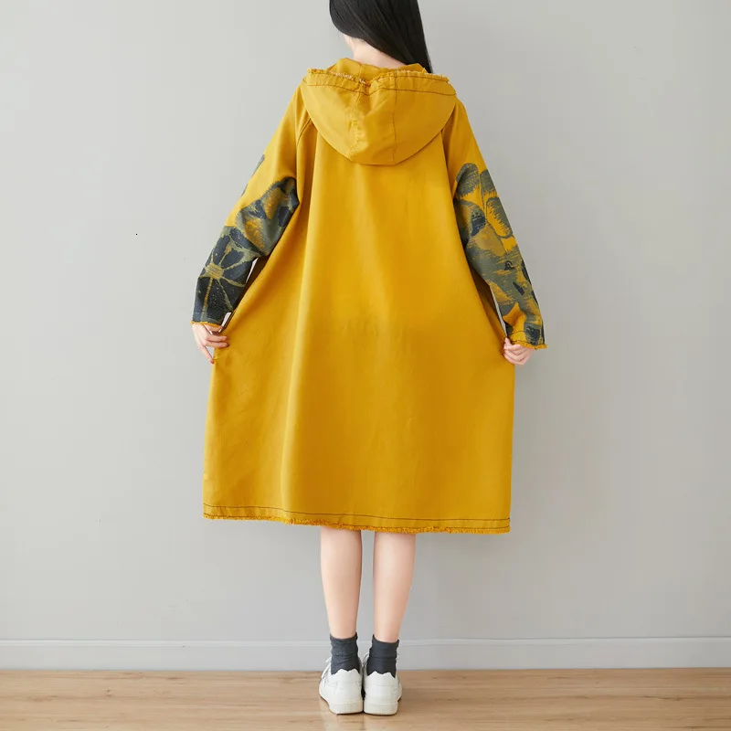 Baggy Hooded Pullovers Women Loose Cotton Oversized Drawstring Tops Japanese style Big Size Knitted cowboy print Sweatshirt | Женская