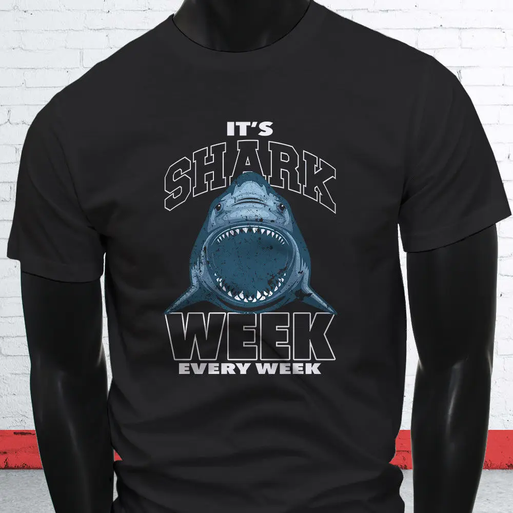 

2020 Fashion Hot Sale Shark Bite Shark Week Ocean Beach Surfer Funny Mens Black T Shirt