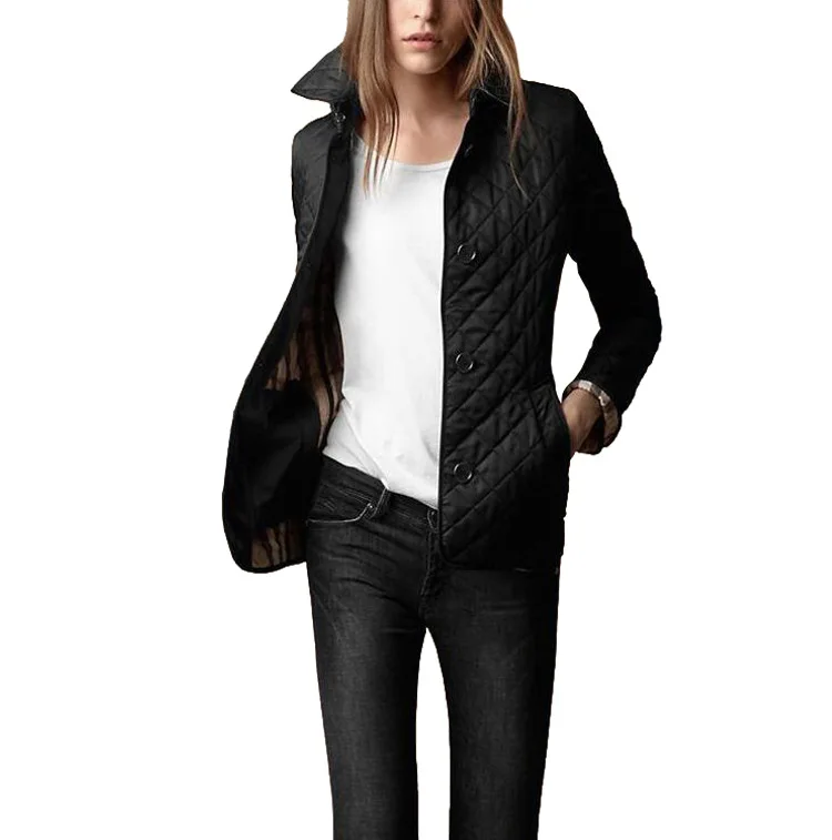 Hot Selling Small Cotton-padded Clothes Fold-down Collar Single Breasted Slim Fit Faux Silk Cotton Coat Quilted Cotton Plai