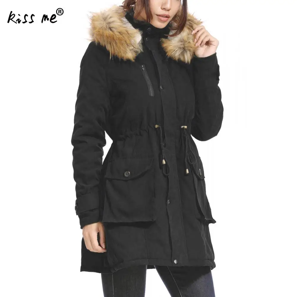 Однотонный зимний уличный пуховик с капюшоном Регулируемая Талия походный для