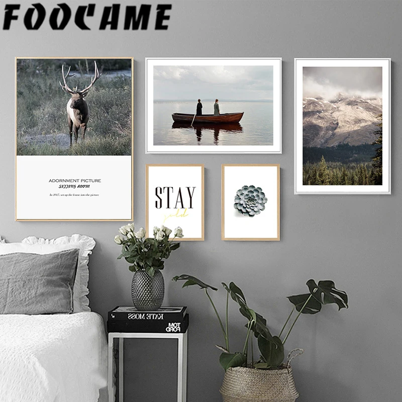 Горный олень растение цветок природный пейзаж скандинавское настенное