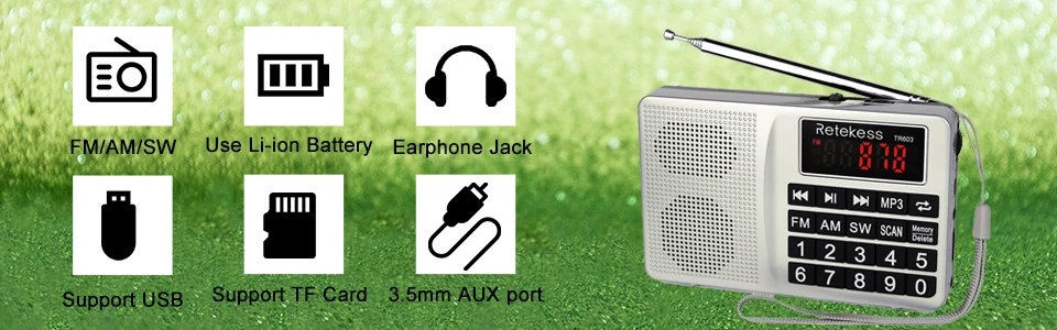 Retekess TR603 AM FM радио коротковолновой транзистор цифровой тюнинговый приемник MP3 плеер Поддержка TF карта перезаряжаемая литий-ионная батарея