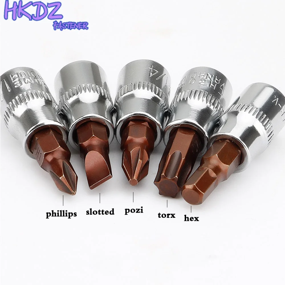 

1Pcs Torx Hex Phillips Slotted Pozi Bit Socket Screwdriver Torx Star Socket Bit 1/4" Square Impact Driver Wrench Tool