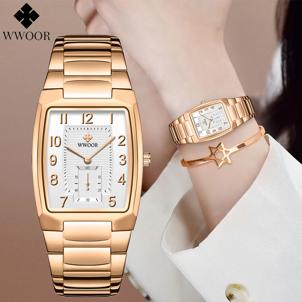 Часы наручные WWOOR женские кварцевые, модные креативные брендовые Роскошные водонепроницаемые, со стальным браслетом
