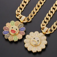 men hip hop iced out bling sunflower shape pendant necklace multicolour fashion cuban chain choker charm necklace jewelry gifts