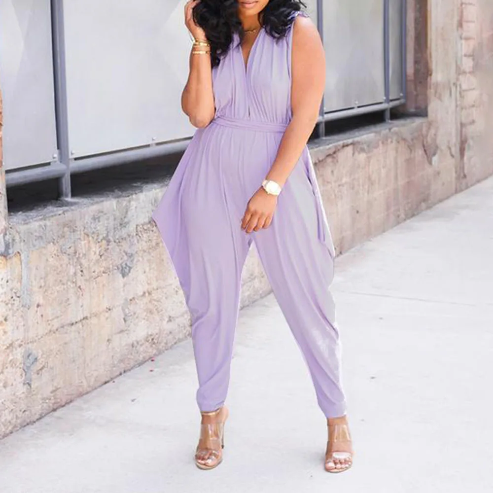 

2021 Summer New Western Style Women's Solid Color Jumpsuit Fashion Sexy Deep V-neck Sleeveless Lace High Waist
