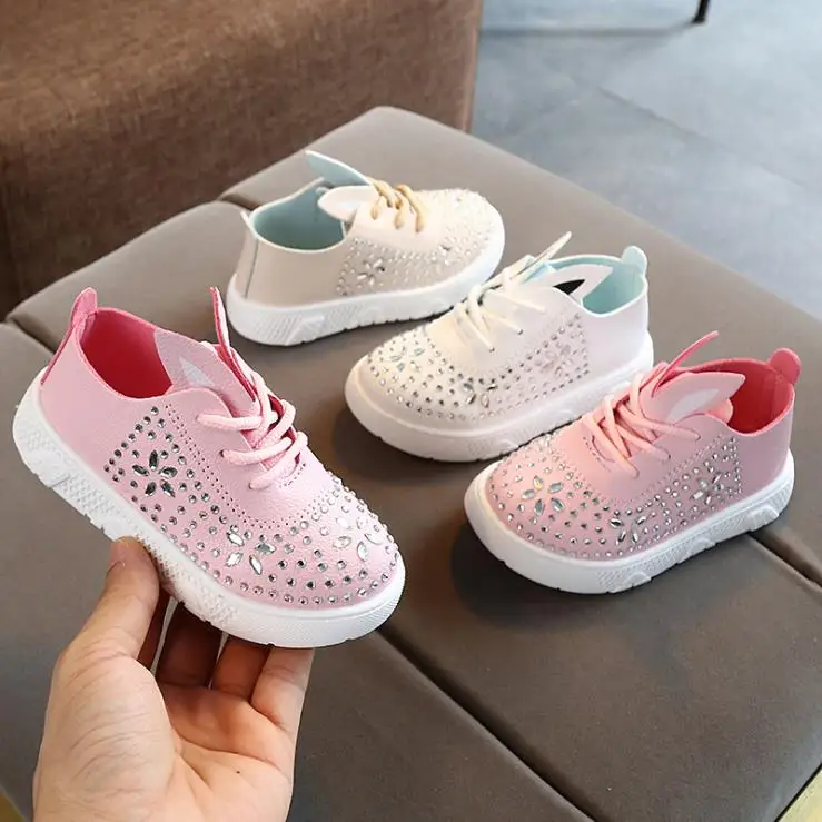 

JY демисезонные детские туфли для девочек с кристаллами обувь для девочек повседневная обувь на плоской подошве 21-30 505 розовые белые бежевые ...