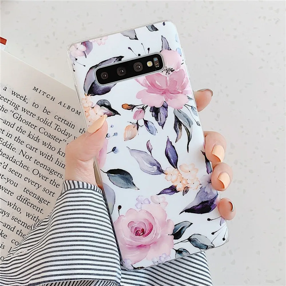Роскошный чехол с цветами для samsung A70 S10 S10e S9 S8 Plus задняя крышка мягкий IMD Держатель
