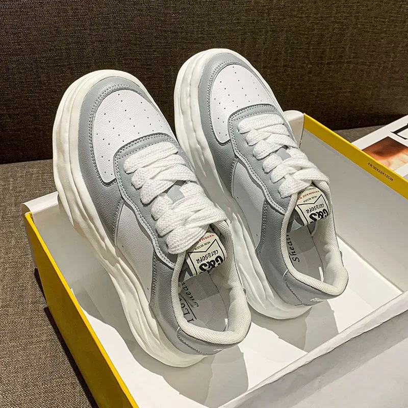 

Thick-soled sneakers 2021 new color matching Korean fashion casual cross strap white shoes college wind board shoes