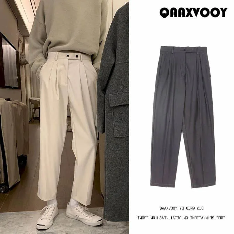 Korean straight trousers men's spring summer drape loose pants non-iron casual high street elegant ankle-length streetwear
