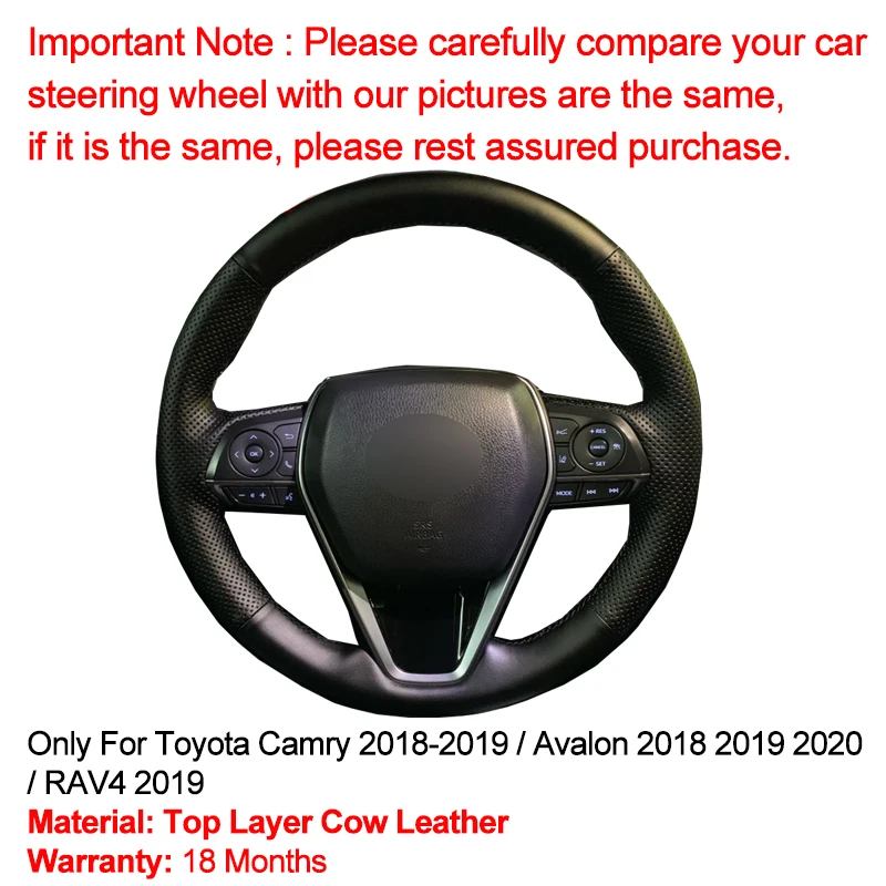Hand Sewing Car Steering Wheel Cover Top Layer Cow Leather Volant For Toyota Camry 2018 - 2019 RAV4 Avalon 2020 | Автомобили и