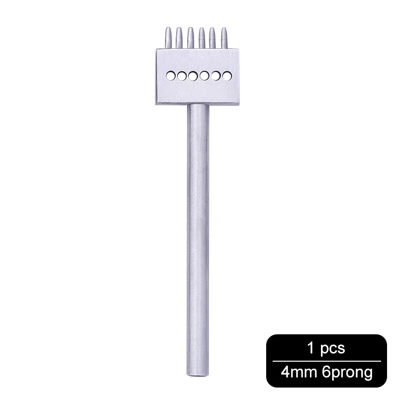 Silver 4mm 6prong MIUSIE 1 шт. 4 мм поделки кожаный перфорационный инструмент 2/4/6 зубец отверстие строки кругового вырезать прошитой расстояние между отверстиями бурения Кожа ремесло - Цвет: Silver 4mm 6prong