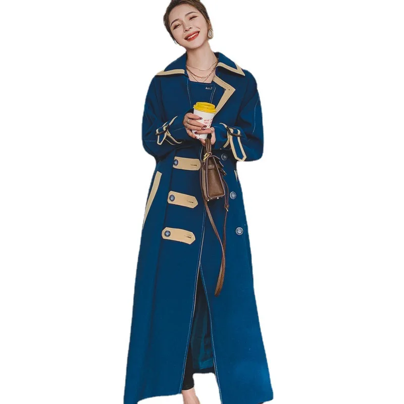 

Dust coat female spring new long over-the-knee British wind students overcoat of cotton casual standard turn-down collar