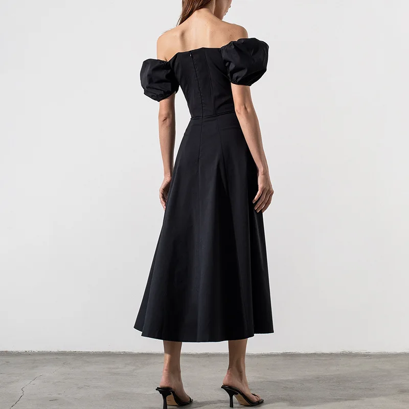 

FAKUNTN Women's Summer Long Dress 2021 New Solid Color Tie Up High Split Puff Sleeve Sexy Beach Vacation Party Casual Maxi Dress