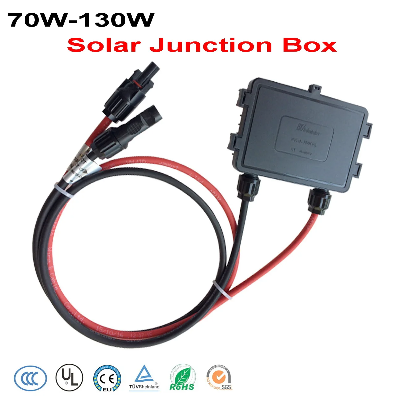 

PV Junction Box for 70W 80W 90W 100W 110W 120W 130W solar panel with 90cm ox solar cable length 4mm2 90cm connection with Diodes