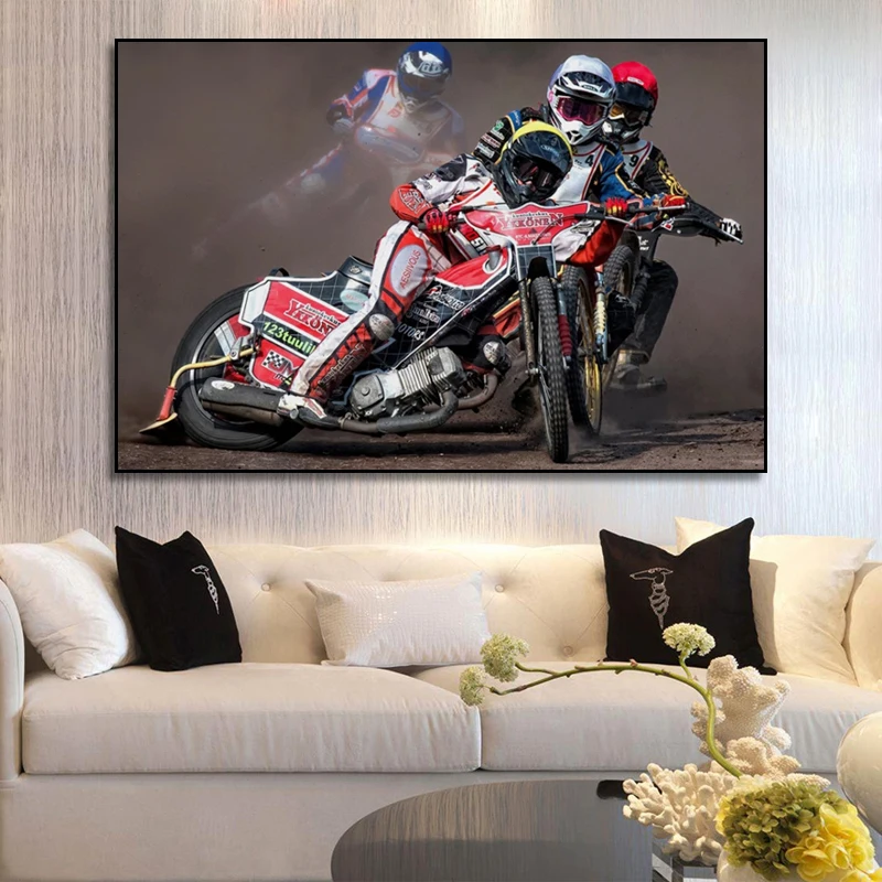 

Motorcycle Bike Track Motorsport Art Fabric Poster Hanging Painting Home Art Living Room Decoration