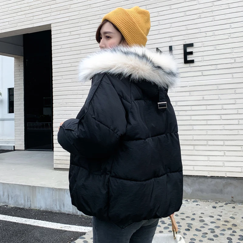 2019 Large Size Women's Short Jacket Female Bread Service Parka Hooded With Fur Collar Autumn Warm Cotton Stand-Up Coat | Женская