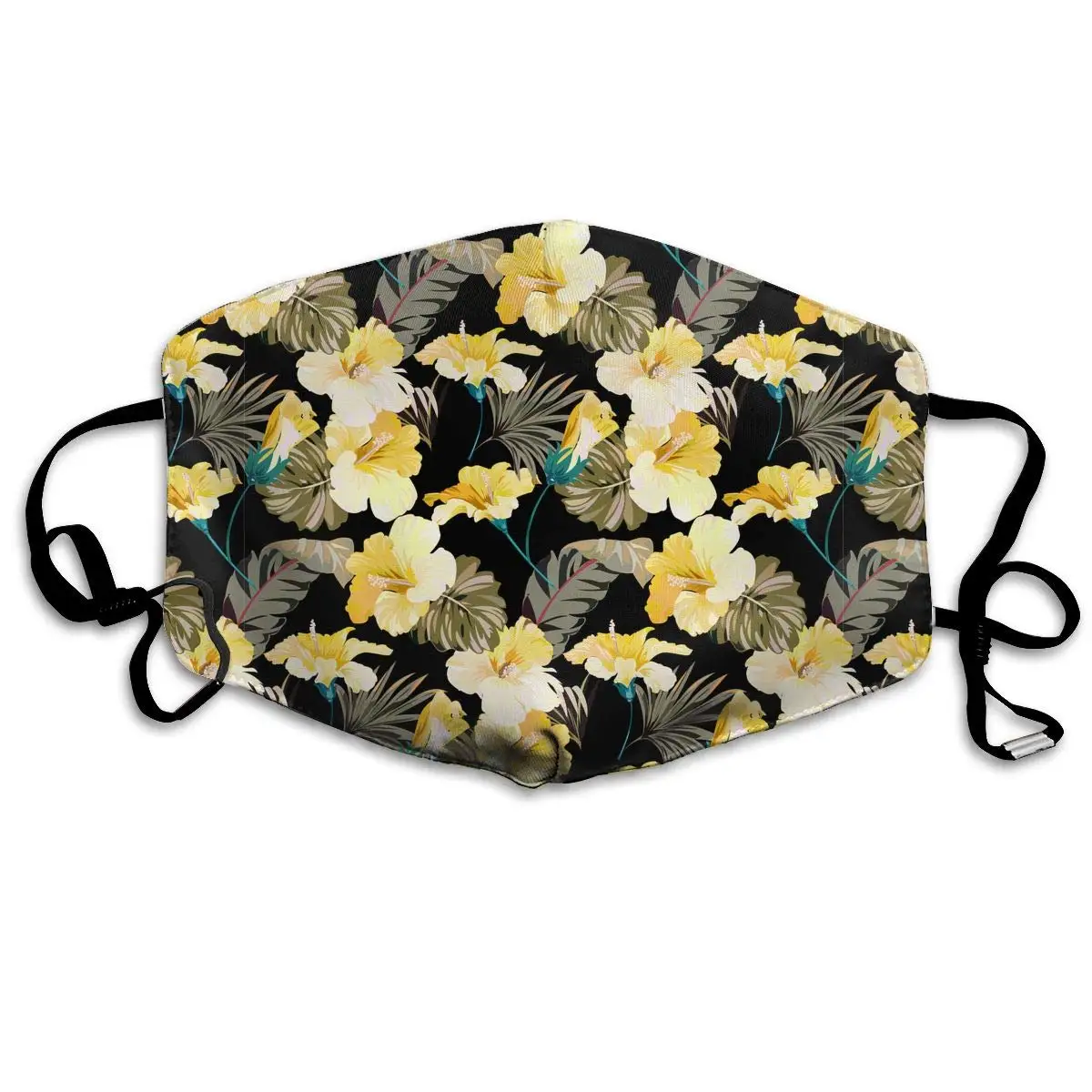 

Colorful Pattern With Yellow Hibiscus Washable Reusable Mask, Cotton Anti Dust Half Face Mouth Mask For Kids Teens Men Women