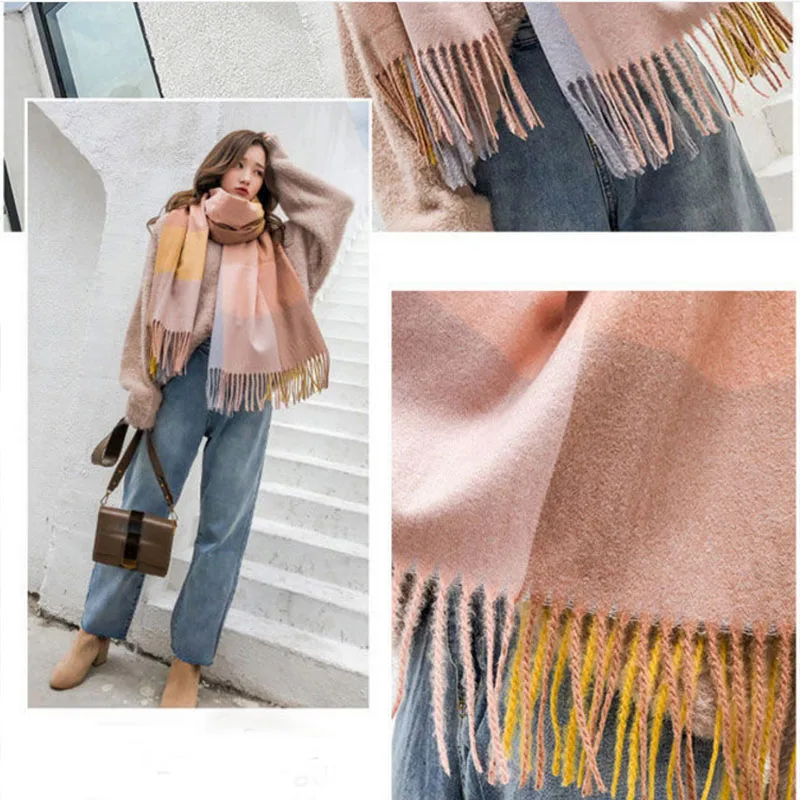 

Scarf Men Women Autumn And Winter Soft Plaid Tassel Cashmere Scarves Shawl Wrap Thickening Warm Bib Unisex Muffler