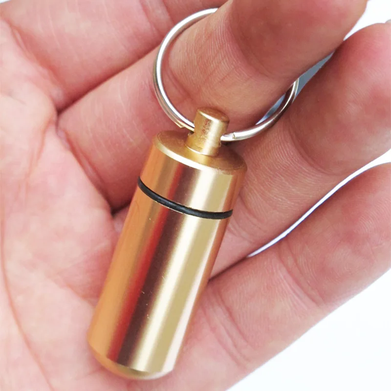 

Round First Aid Aluminum Alloy Medicine Bottle Pill box Outdoor Novelty Keychain Portable Waterproof Cartridge Box Sealed