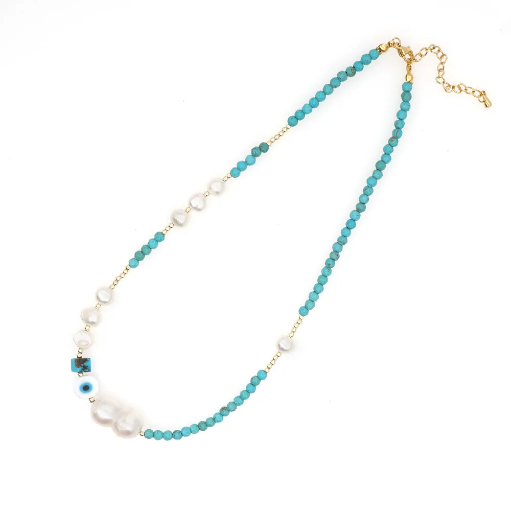 

National Wind Retro Turquoise Head Eyes Clavicle Chain Wild Natural Baroque Freshwater Pearl Necklace Female Necklace Women