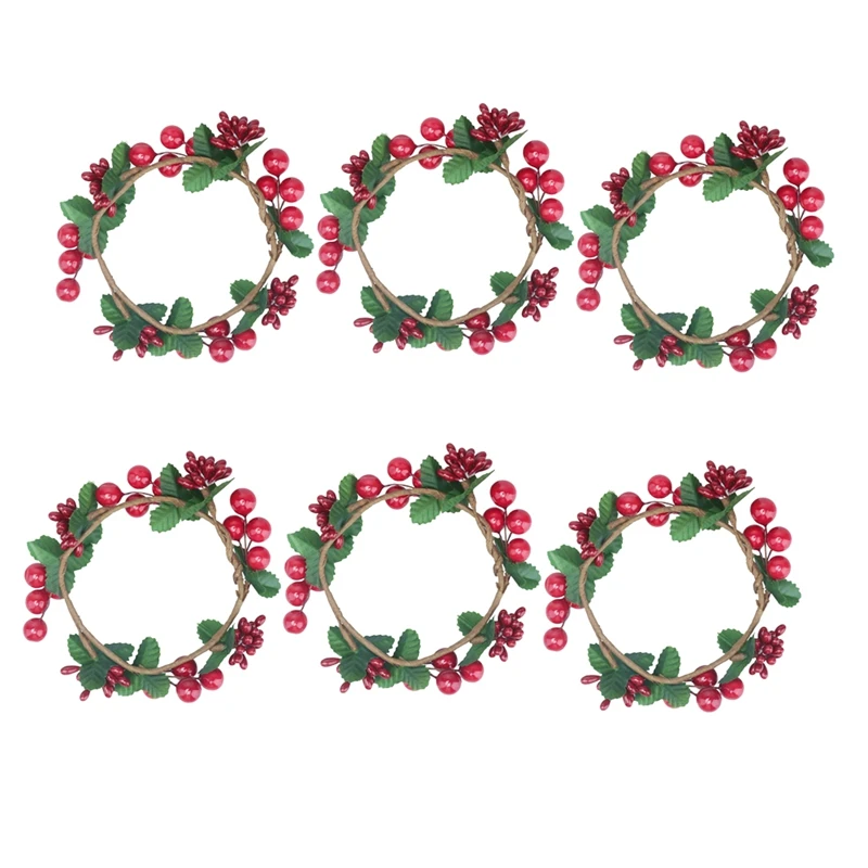 6 шт рождественские кольца для свечей венки ягоды с зелеными листьями столбов