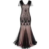 women 1920s great gatsby dress long 20s flapper vintage short sleeve maxi party dress for prom cocktail mother of bride dresses