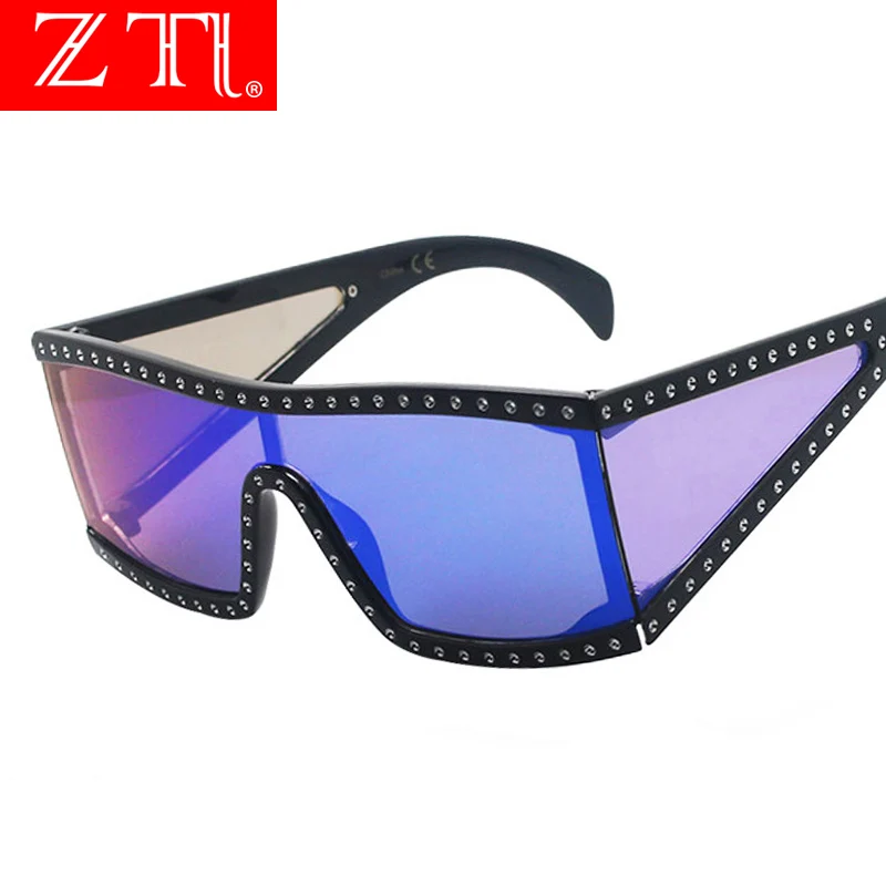 ZT Big Frame Retro Mirror Coating Goggle Sunglasses Women Cool Square Shades Brand Designer Oversize Ins Hot | Аксессуары для