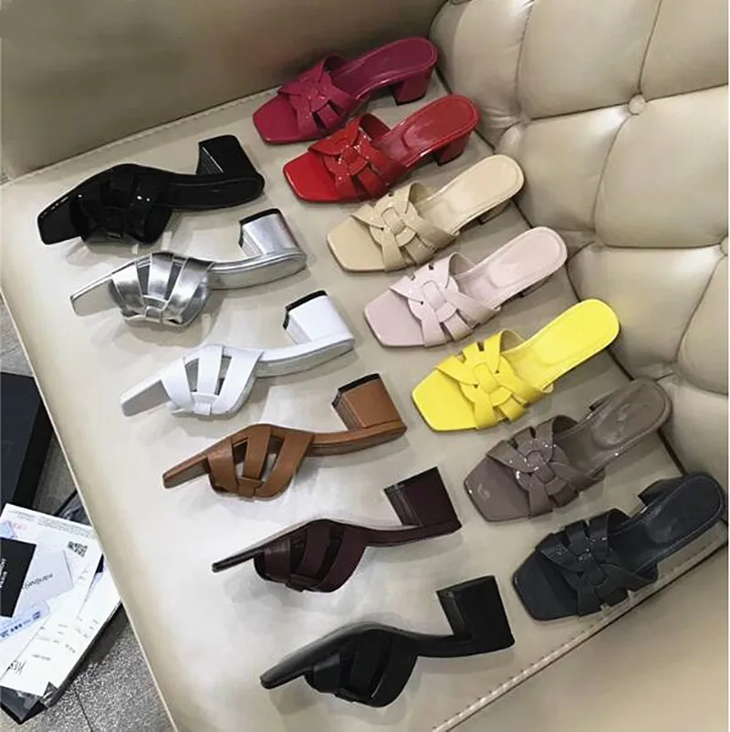 Тапочки женские на высоком каблуке открытый носок брендовые Уличная обувь