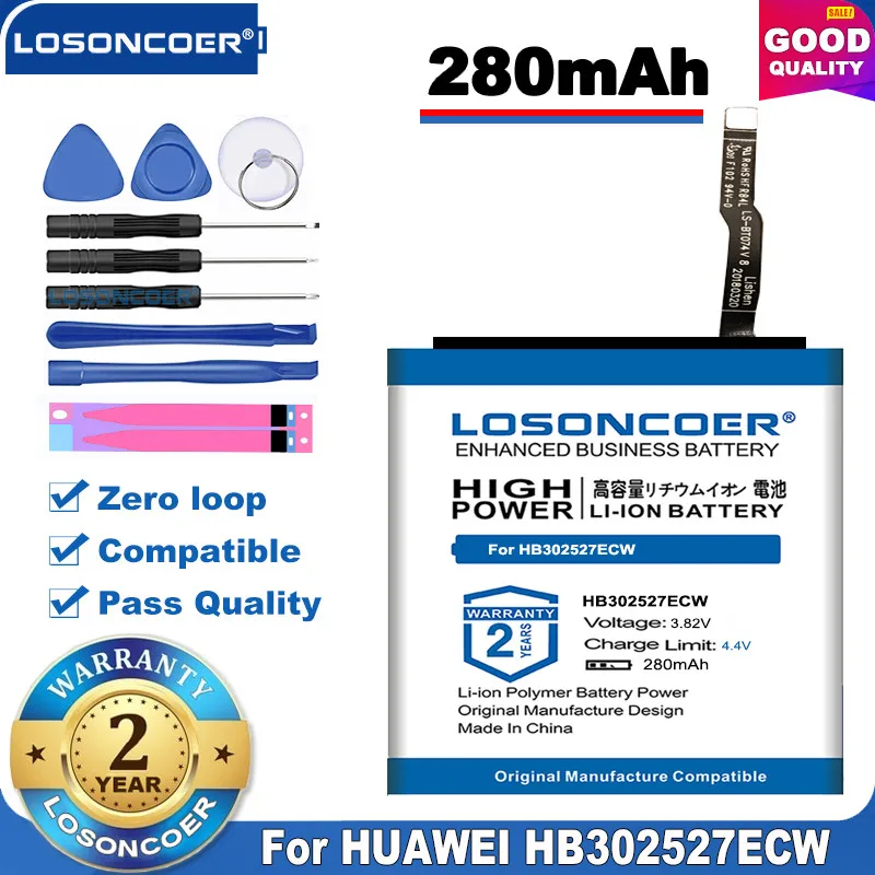 Аккумулятор LOSONCOER для смарт часов Huawei Honor 100% оригинал 280 мАч HB302527ECW|Цифровые