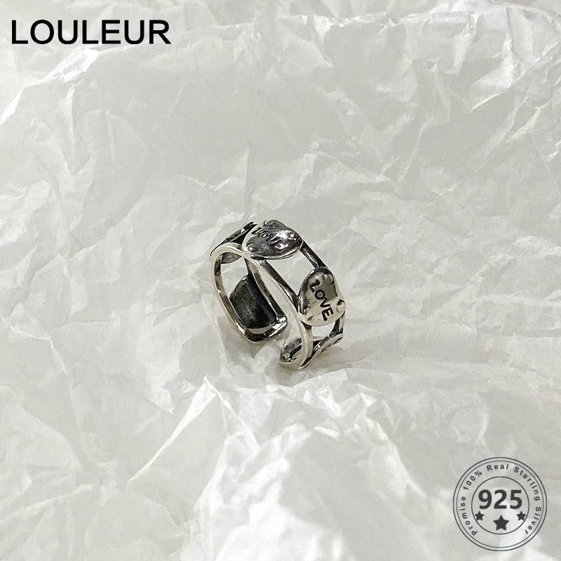 LouLeur 925 пробы серебряные кольца с сердечком, винтажные японские корейские креативные кольца для женщин 925, простые праздничные ювелирные изделия