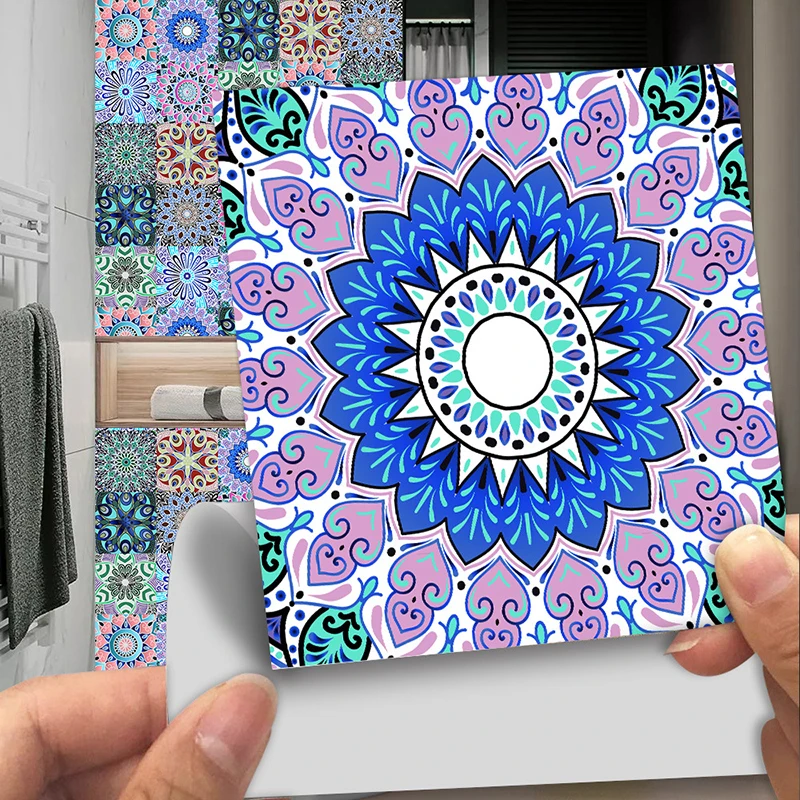 

10PCS/set 10cm-15cm Floral Simulation Tile Stickers Home Decoration Kitchen and Bathroom Waterproof Self-adhesive Wall Stickers