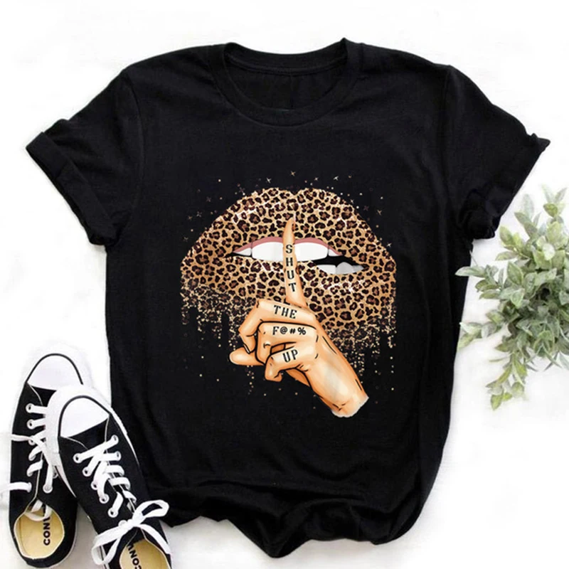 

2021 Summer New Leopard Print Heartbeat Short Sleeve Printed Clothing Women's T-shirt Harajuku Graphic Short Sleeve T-shirt