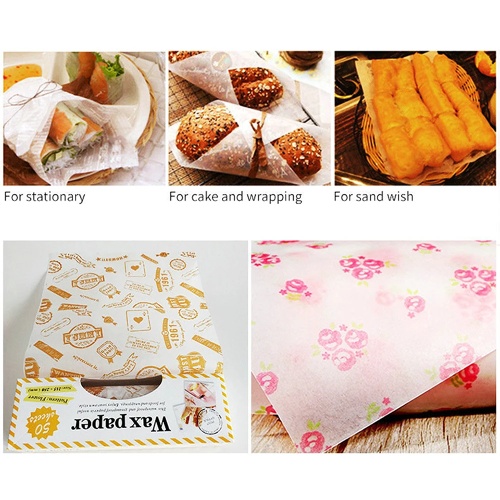 Восковая бумага 50 шт./лот пищевая смазочная пищевые обертки оберточная для хлеба