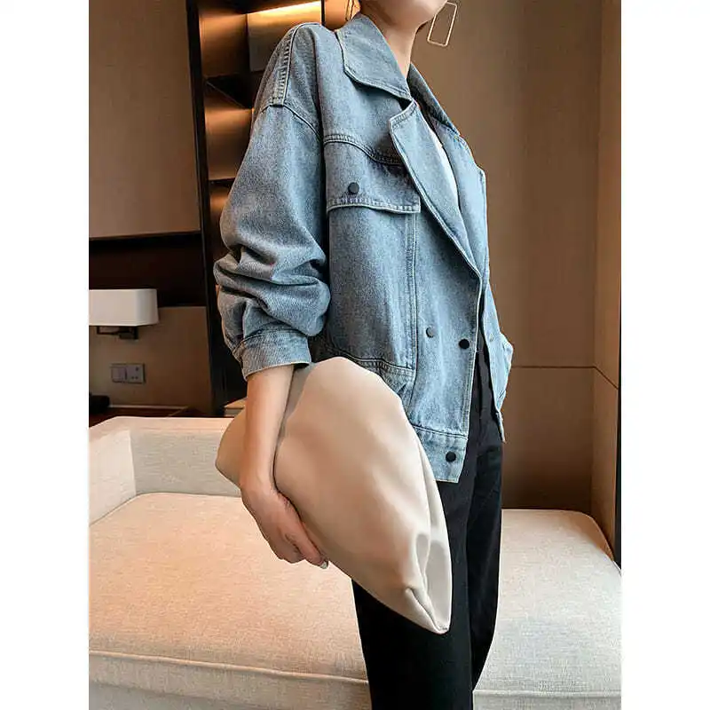 

Blue denim jacket women's fall 2020 new collar Korean loose women's top tide tie dye denim jacket Turn-down Collar Regular