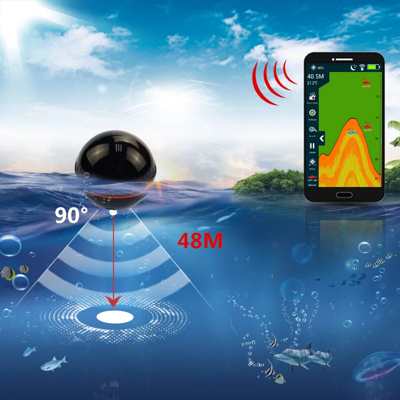 XA02 Wireless Fish Finder Portable Echo-sounder Sonar For Fishing Support IOS Android Fishfinder | Спорт и развлечения