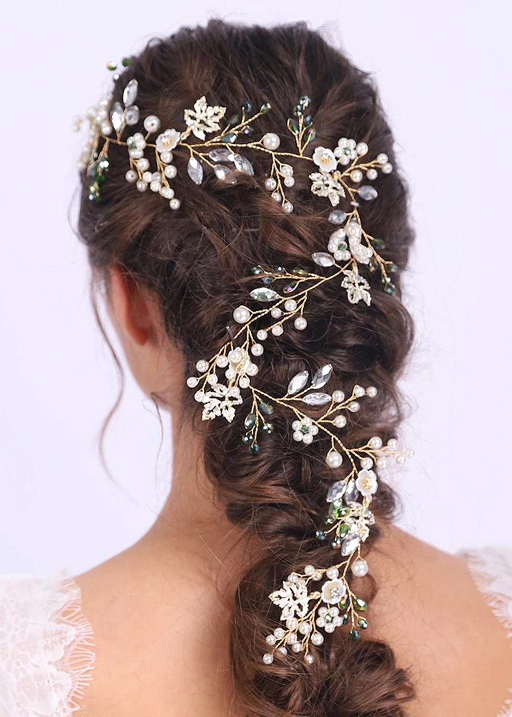 Женский свадебный длинный головной убор украшение для волос золотого цвета в